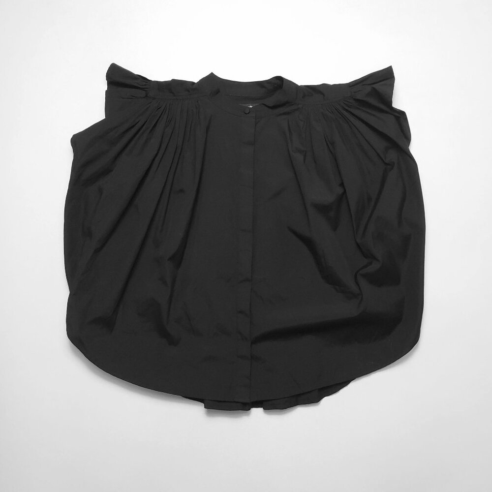 Madewell Poplin Shirred Button Up Shirt Womens XS Jet Black Blouse - Picture 5 of 16